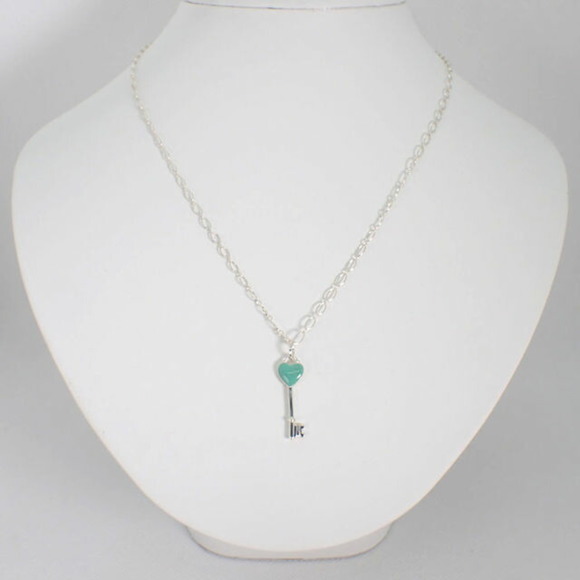 TIFFANY/ 925/blue enamel heart key pendant/necklace - Picture 2 of 10